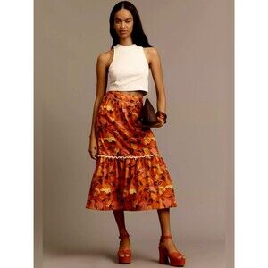 FARM Rio x Anthropologie Orange Summer Fruits Skirt Size XL NWT